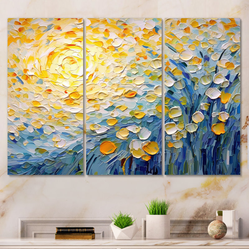 Ensemble de salon Blossoming Summer Buttercups Flower Field - Flowers Wall Art, H 32 po x l 48 po x P 1 po