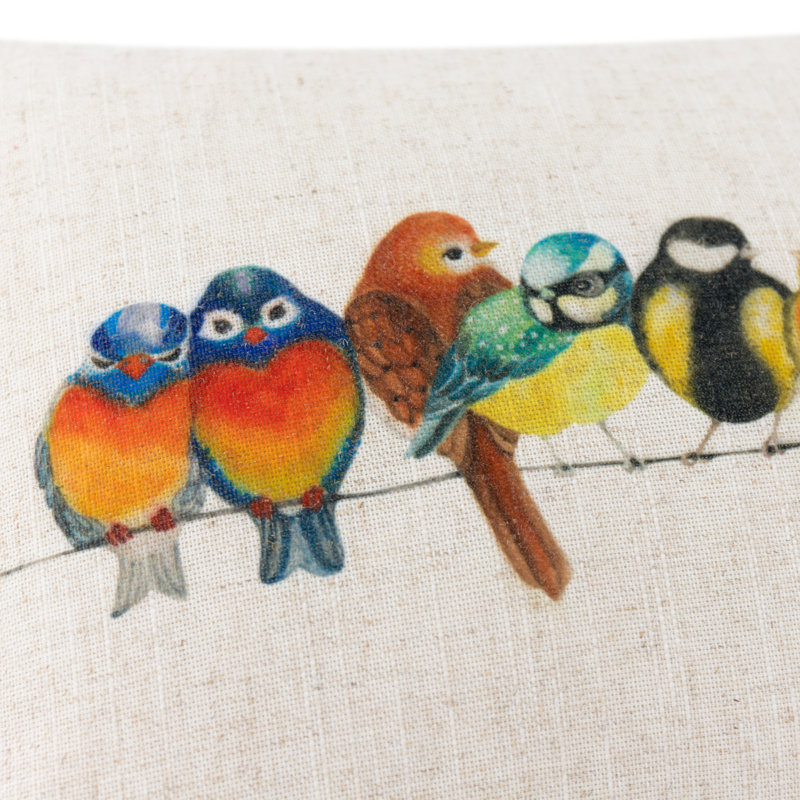 Colorful Birds Print Linen Throw Pillow Cover