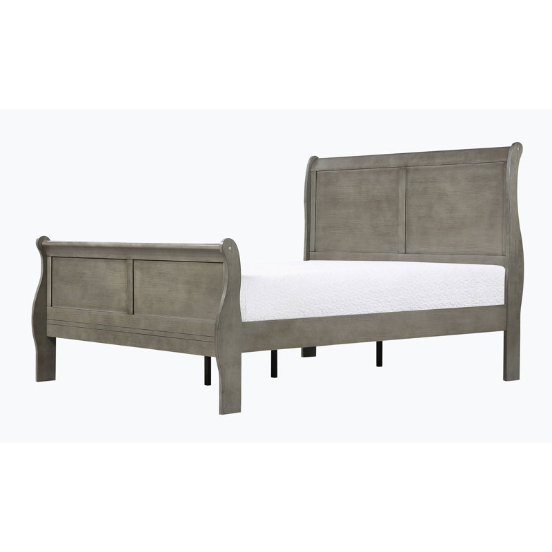 Mobilier de chambre à coucher moderne en bois massif avec lit-bateau, Grand, gris