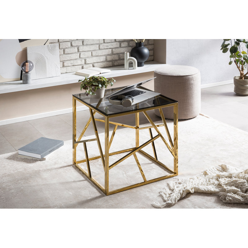 Estefania Glass Top End Table, Grey, Gold