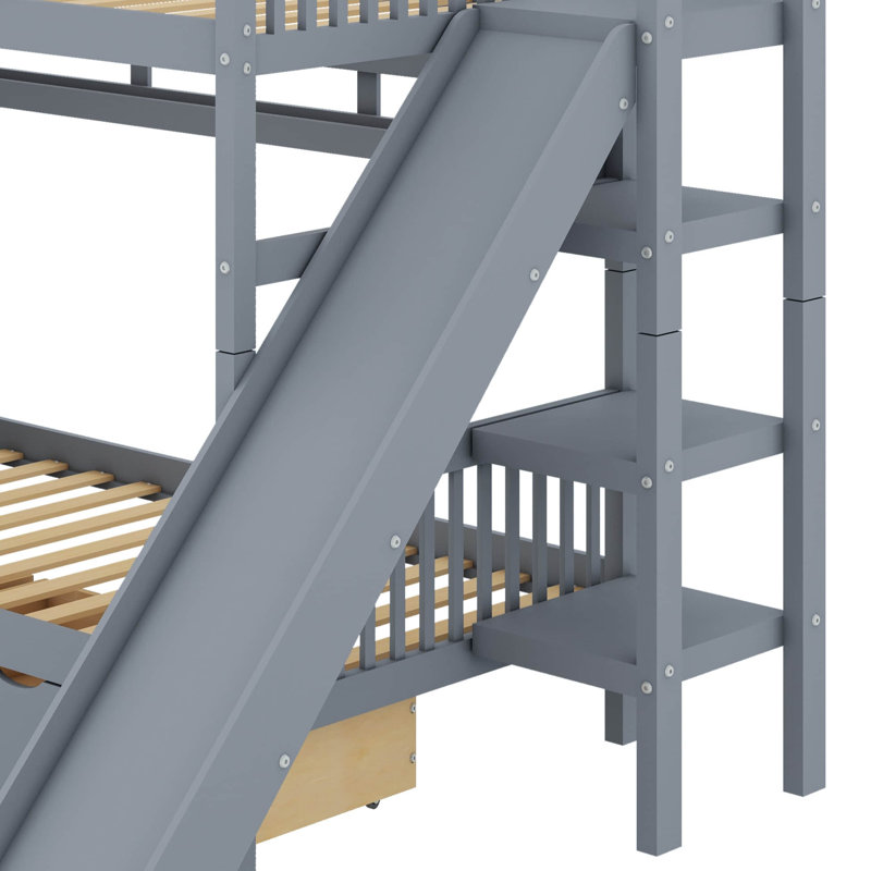 Jezeniah Kids Twin Over Twin Bunk Bed, Gray