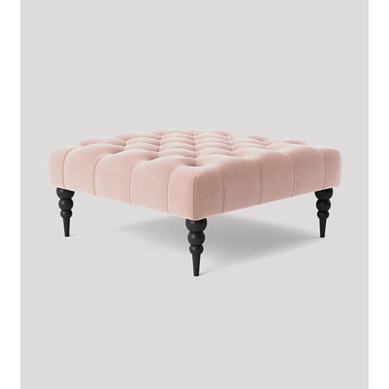 Alyana Square Ottoman Bench with Wooden Legs - Plush Velvet Chesterfield Upholstered Footstool, Pink, 35" H x 100" W x 100" D