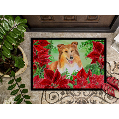 Tapis de porte pour l’extérieur antidérapant sheltie poinsettas
