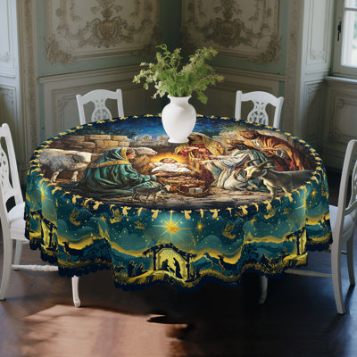 1 pièce Edford en polyester rond / rectangulaire, Edford de Noël avec pin, bonhomme de neige, camion, bordure encastrée, décorations de Noël pour table à manger, décoration de table de fête de fête, cadeau de fête parfait