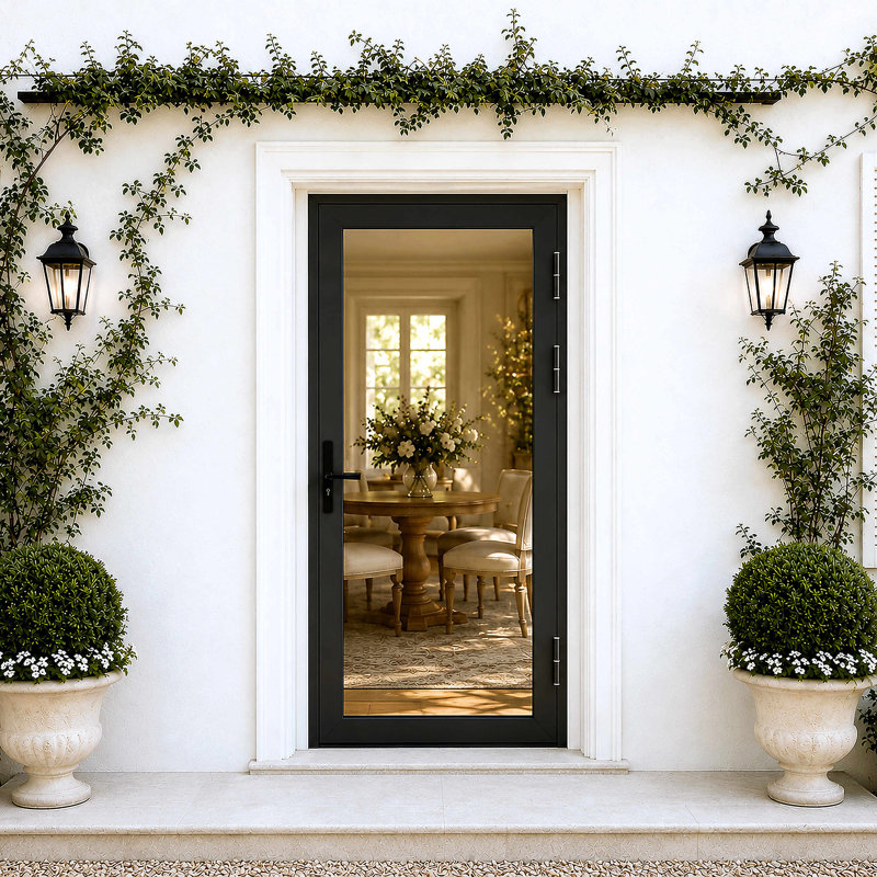 Porte d'entrée extérieure noire en aluminium l 36 po x H 80 po, Côté gauche