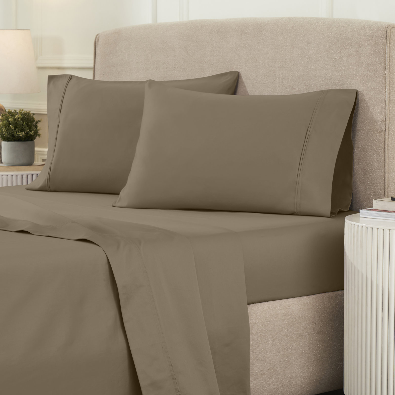 Mellark Cotton Sheet Set, Taupe, King Sheet Set with 2 Pillowcases