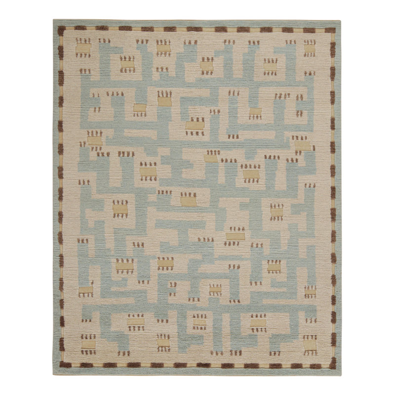 Scandinavian Hand Knotted Wool Geometric Area Rug, Rectangle 10' x 14'