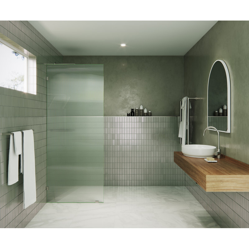 Gaia 30 in. x 78 in. Frameless Fluted Single Fixed Shower Panel, Brushed Nickel