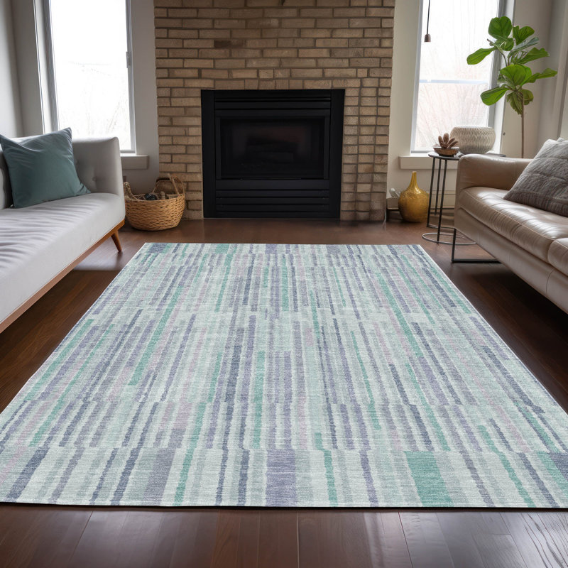 Machine Washable Indoor/Outdoor Xhevrie Mint Rug, Rectangle 8' x 10'