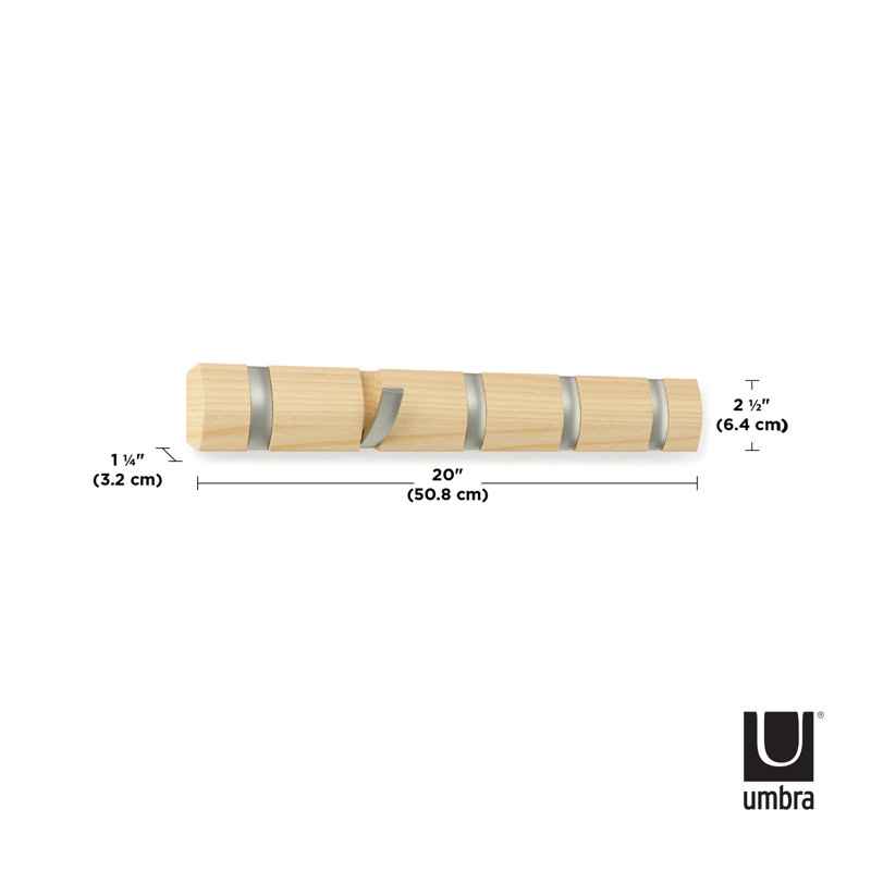 Flip 5-Hook Natural Solid Wood Wall-Mounted Coat Rack