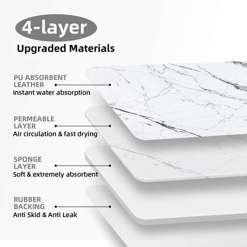15.75 In. X 11.81 In. White Marble Look Stone Drying Mat For Kitchen, Water Absorbent Diatomaceous Stone Dish Drying Mat