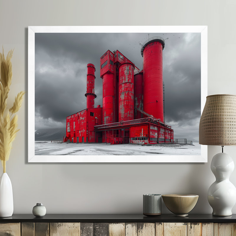 Red Gray Industrial Industrial Factories - Art mural, Toile encadrée blanche avec une seule photo, H 16 po x l 32 po x P 1 po
