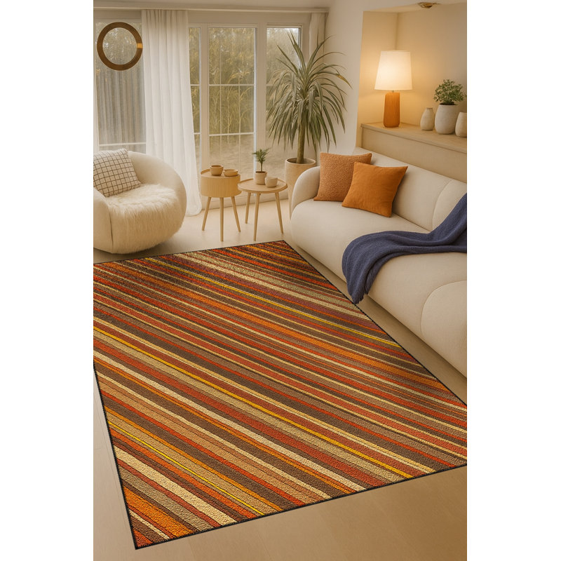 Tapis tissé orange à rayures Mosso, 3'11" x 5'11"