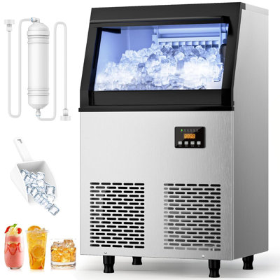 Coolski Commercial Ice Machine,200LBS/Day Stainless Steel Freestanding Ice Maker