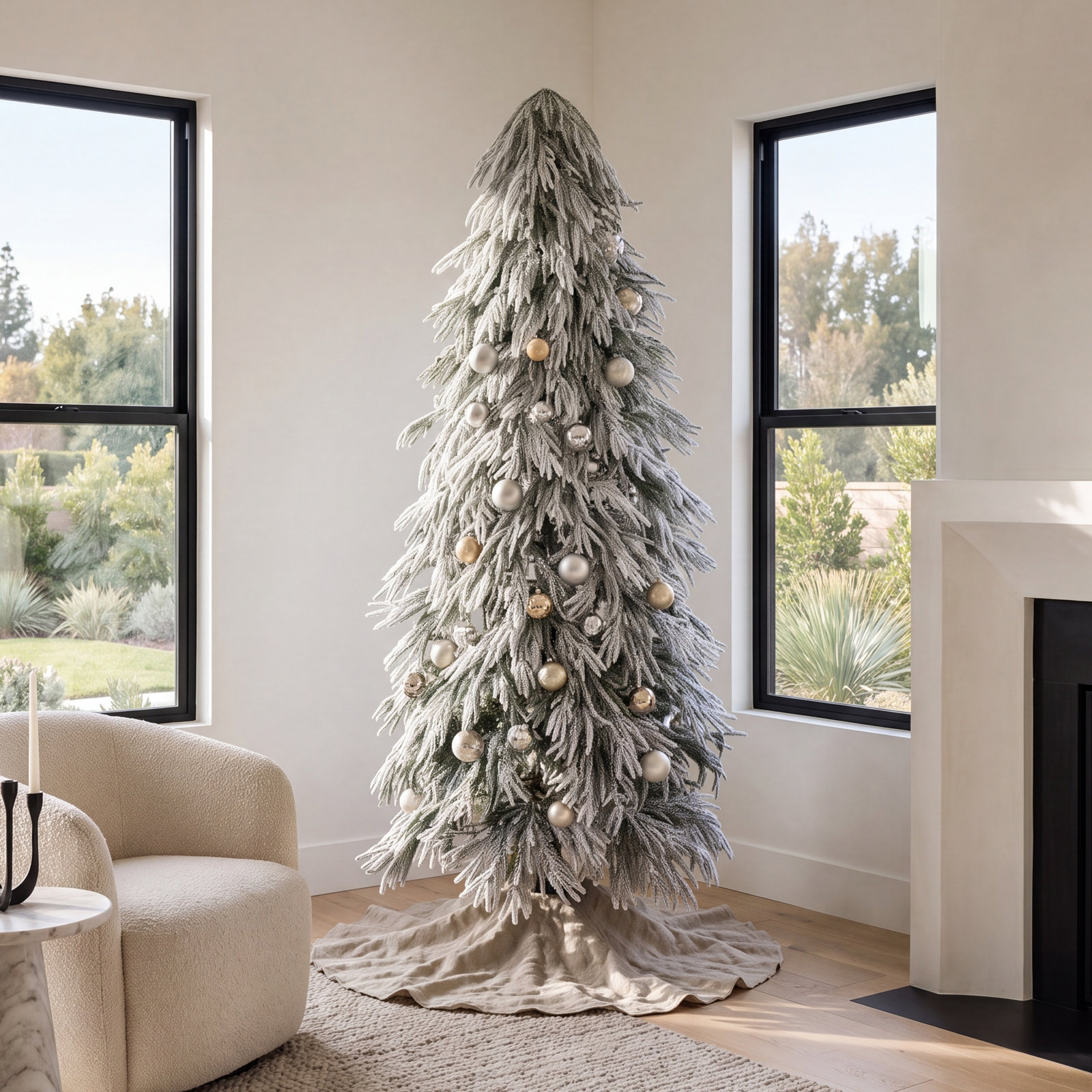Flocked 7' Pre-Lit Pine Christmas Tree