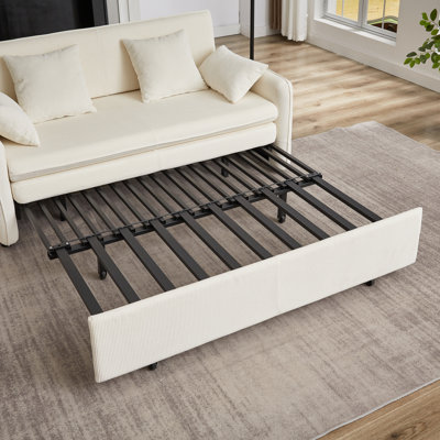 Boneless FX'' 66 Inch Sleeper Sofa Bed 3-In-1 Adjustable Sleeper With Pullout Bed 4 Pillows And Side Pockets Soft Corduroy Convertible Sleeper Sofa Bed For Living Room Bedroom Apartment Office