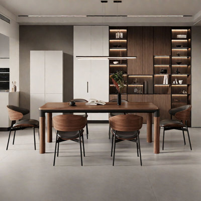 Italian Minimalist Walnut & Aluminum Dining Table
