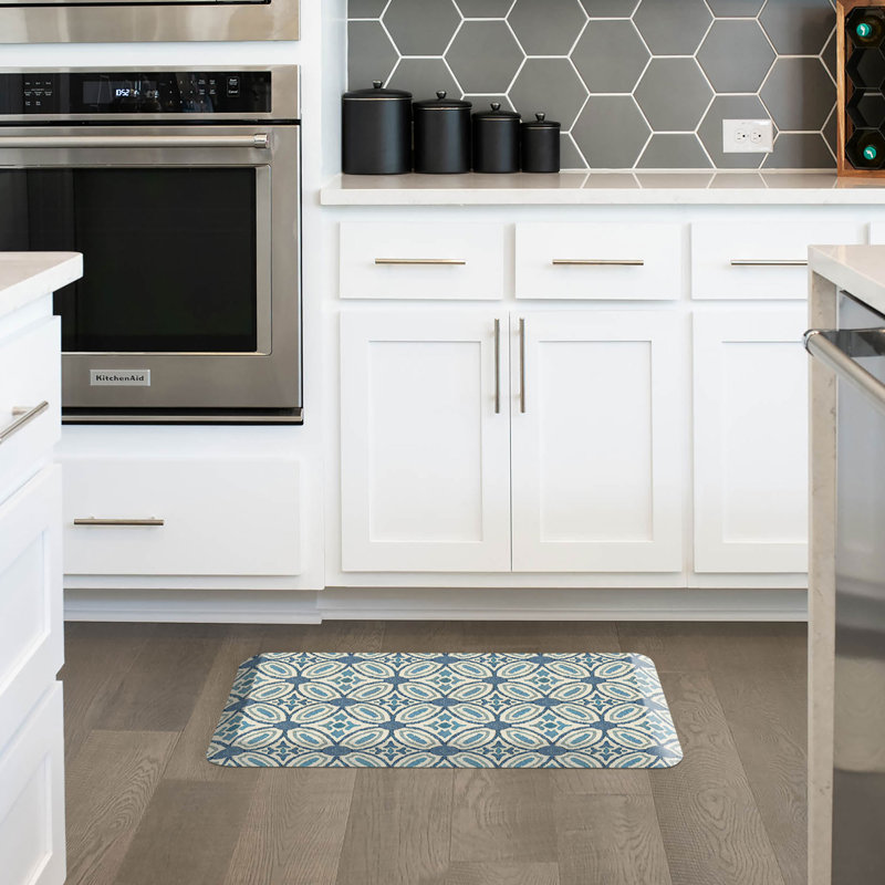 Designer Comfort Anti‑Fatigue Kitchen Comfort Mat – Atlas Medallion Blue, Blue, 20" x 32"
