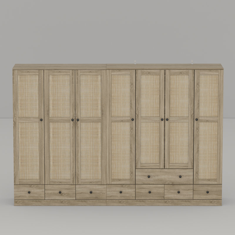 Armoire 8 portes en rotin avec rangement spacieux et finition naturelle élégante