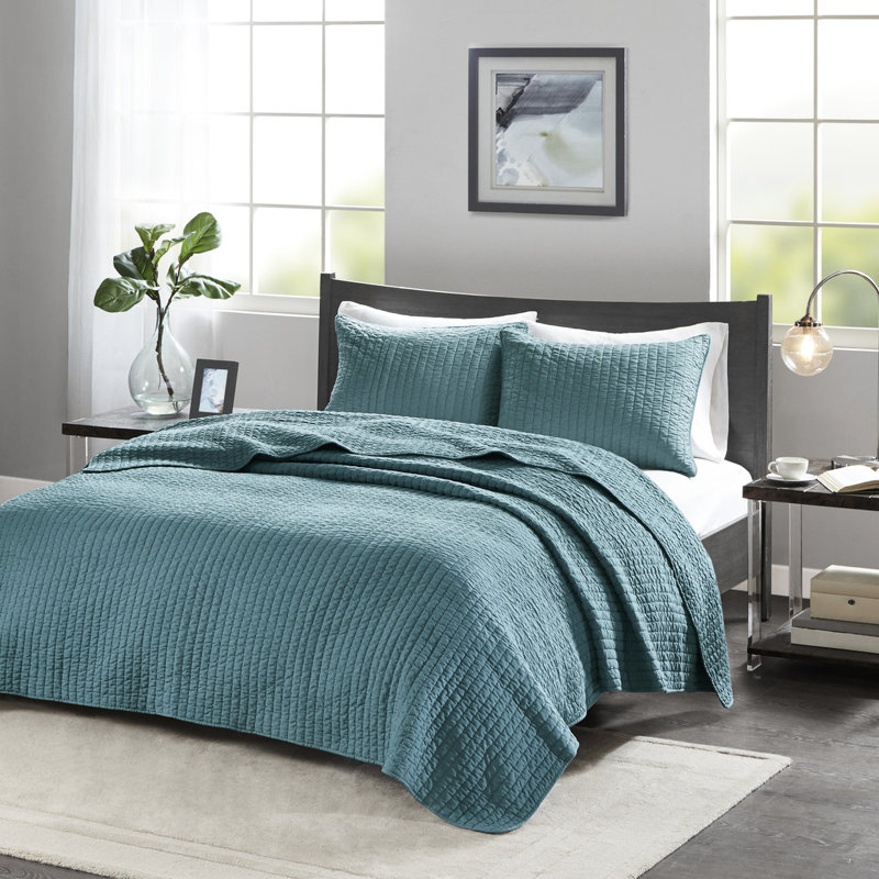 Couette réversible bleu sarcelle pour lit simple/simple XL - Microfibre, rembourrage 90 % coton, pour une literie réversible avec surpiqûres, fraîcheur longue durée