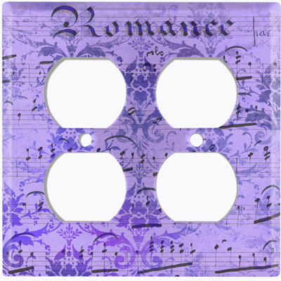 Metal Crosshatch Light Switch Plate Outlet Cover (Music Note Wallpaper Red  - Double Duplex)