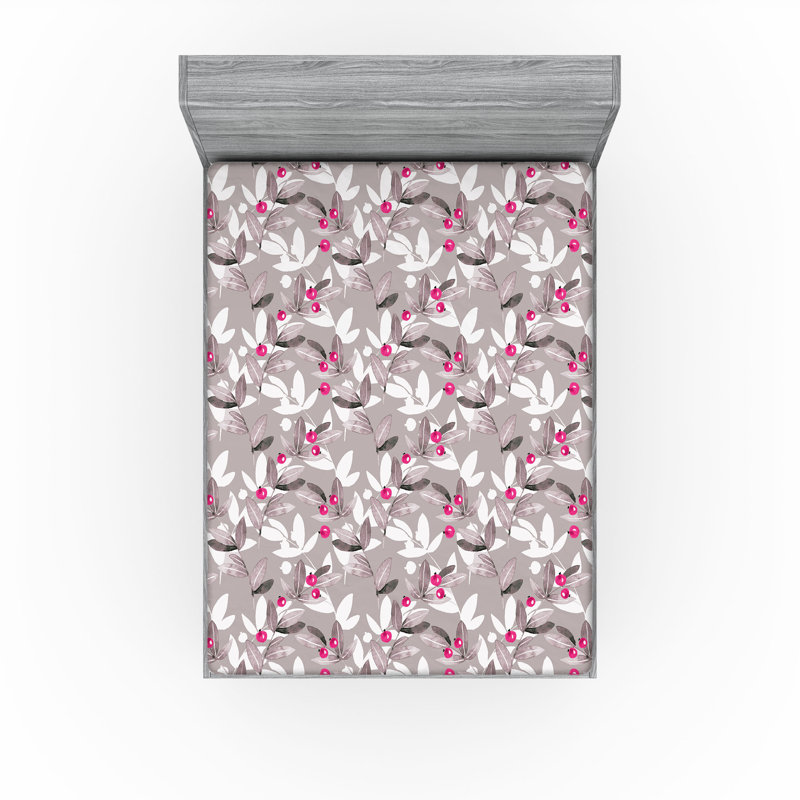 Drap-housse Ambesonne, Taupe, gris, rose vif, ivoire / floral, Drap-housse grand
