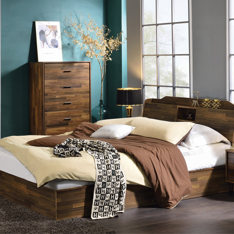 Commode 5 tiroirs avec pieds en métal, Noyer