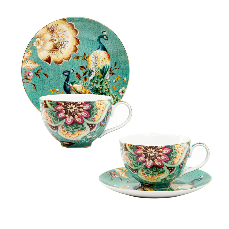 Tasse à thé et soucoupe, Menthe / Rose