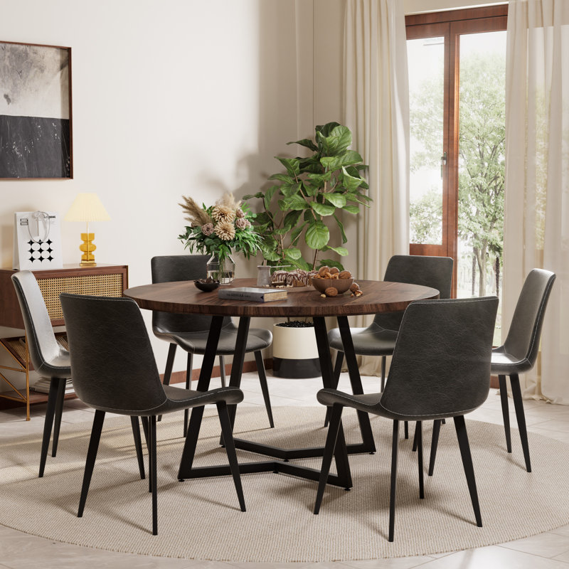 Ensemble de table de salle à manger Mid-Century, Noyer, 7, Gris