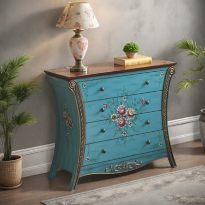 Commodes décoratives rétro en bois à quatre tiroirs