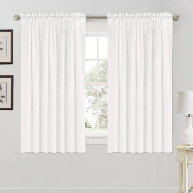 Joe Semi-Sheer Rod Pocket Polyester Curtain Panel Pair, 52" W x 108" L, Off White