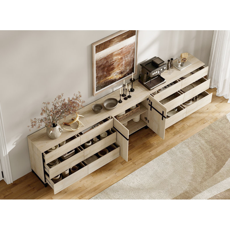 3 In 1 Modern Sideboard With 12 Drawers,Storage Cabinet With Adjustable Shelves, Coffee Bar Cabinet For Living Room, Kitchen