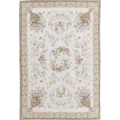 Tapis ivoire et doré de haute qualité noué à la main