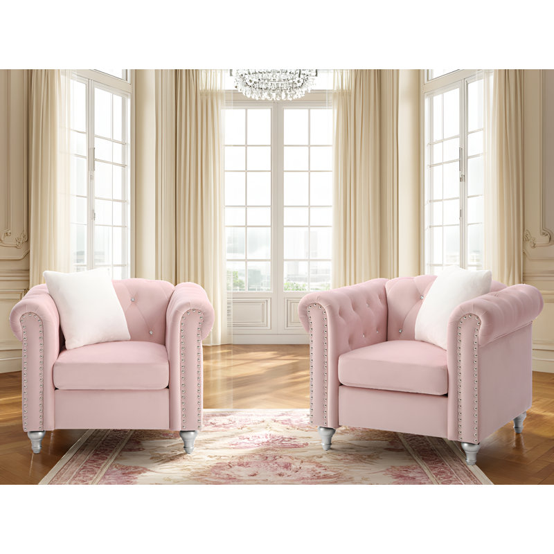 Ensemble de 2 chaises en velours Latonya, Rose