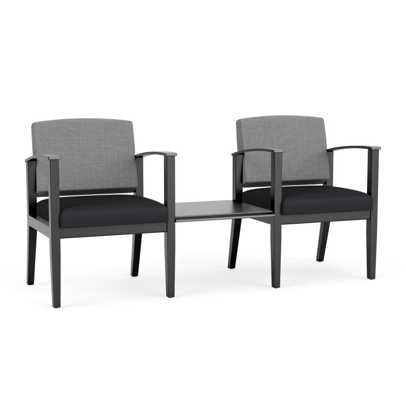 Structure en bois tandem 2 places avec table centrale Amherst, Noir, Gris Chambray / noir Patriot Plus