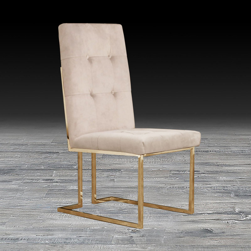 19'' H Velvet Upholstered Side Chair, Beige, Golden
