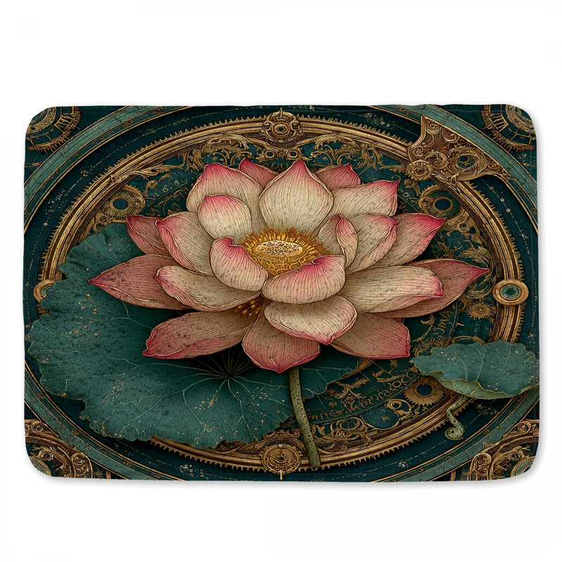 Intricate Lotus Illustration Bath Mat, 24in W x 17in L