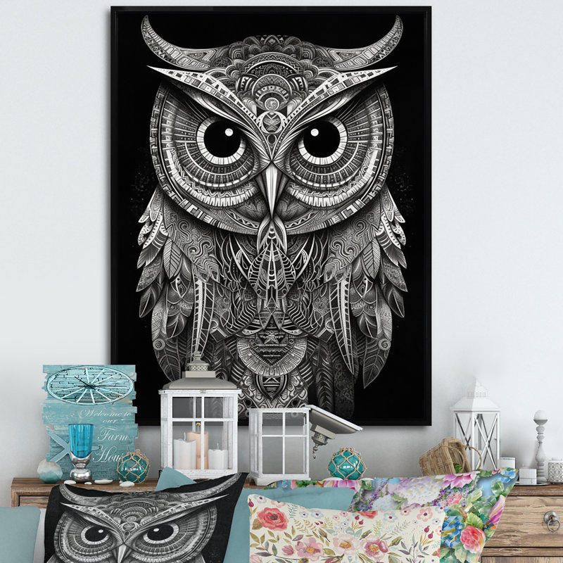 Sagesse du hibou blanc, H 32 po x l 16 po x P 1 po, Cadre flottant noir