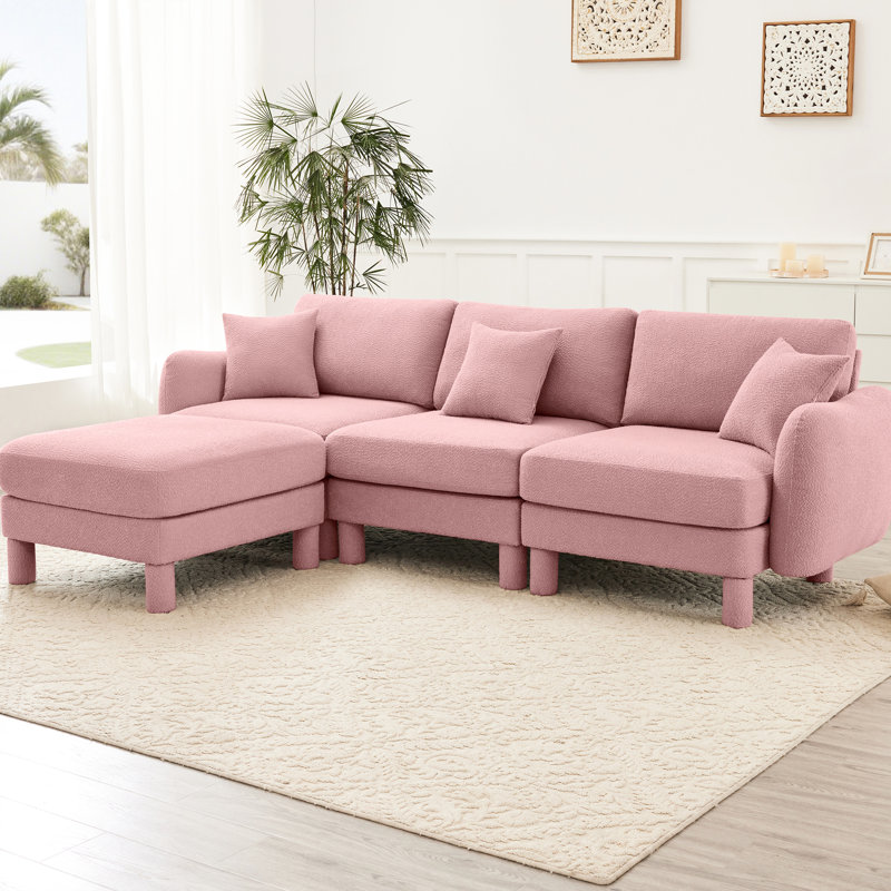 Canapé en forme de L à 3 places en tissu rose Boucle, H 30,54 po x l 30,52 po x P 30,48 po, Rose