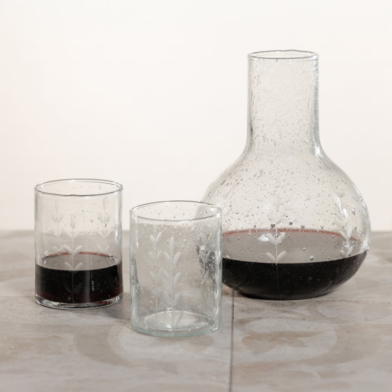 Caspian Etched Glass Carafe with Bubble Design