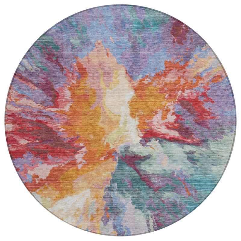 Tapis extérieur rond lavable orange 8 pi
