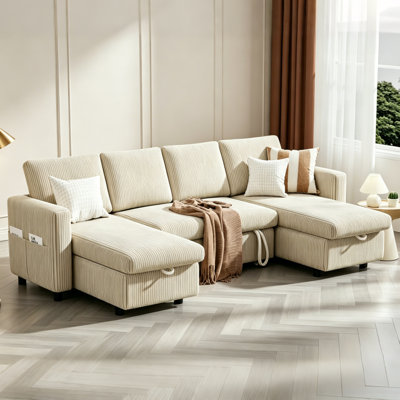 Canapé-lit d'angle en forme de L de 206 cm avec lit gigogne et méridienne de rangement, chenille