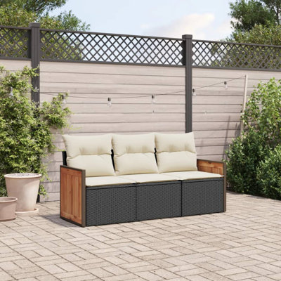 Ensemble de canapé de jardin Vidaxl noir (structure), blanc crème (coussins)