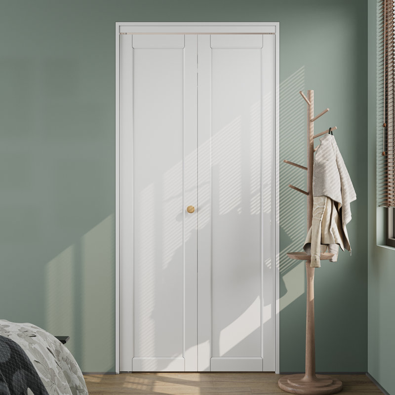  36" x 96" White Primed Panel Solid Core Bi-Fold Door With Installation Hardware Kit (pantry,closet door), 36" x 96"