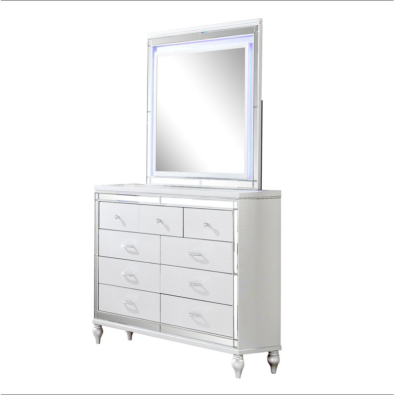 Miroir Sterling avec cadre DEL fabriqué en bois, Blanc