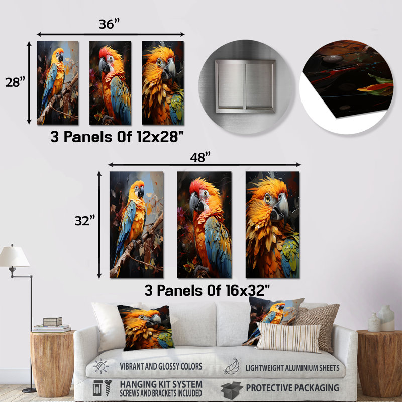 Ensemble de 3 décorations murales en métal bleu et jaune Golden Guardians, H 32 po x l 48 po