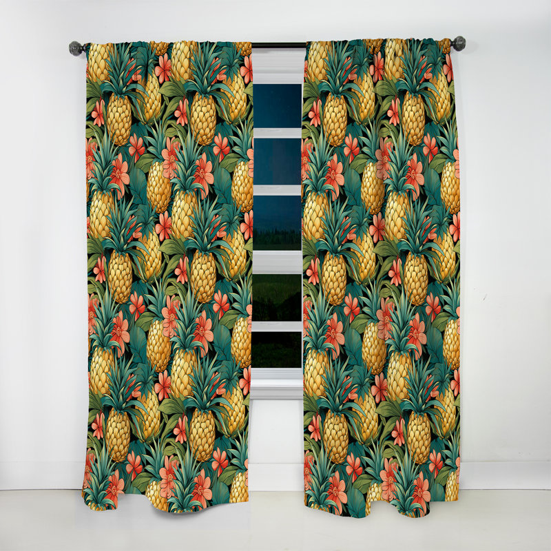 Pineapple Delight - motif tropical II - Rideau floral - Velours obscurcissant - 1 panneau, L 52 po x L 63 po