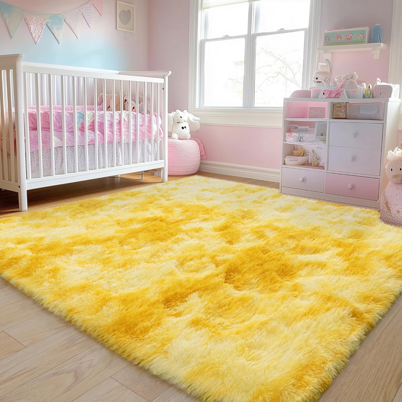 8×10ft Washable Area Rug Ultra Soft Fluffy Shag Rug  Indoor Carpet for Living Room Bedroom Kidsroom Home Decor, Yellow