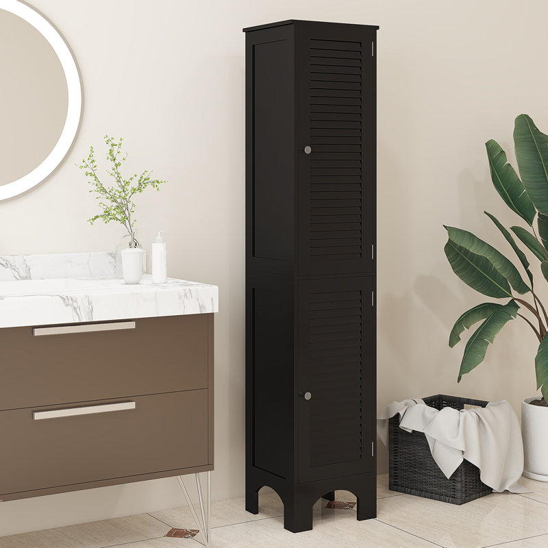 Grande armoire de salle de bain avec tablettes et portes, noir