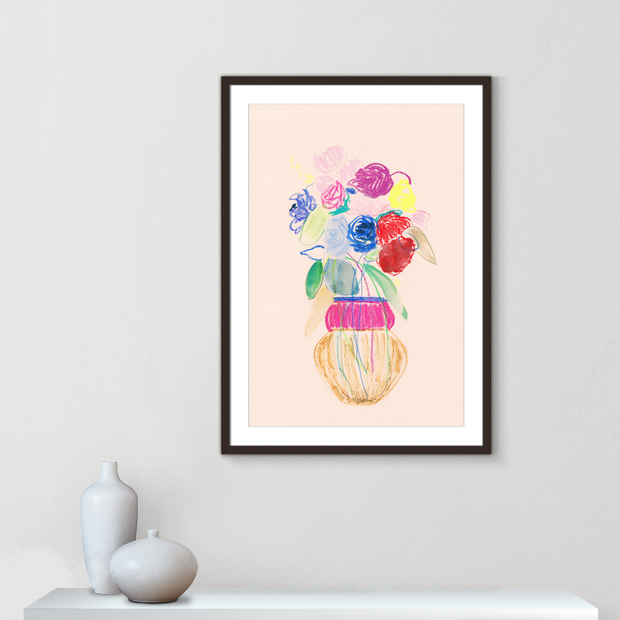 Simple Floral II Print by Bea Dina, Walnut Single Picture Framed Paper, White, 35.5" H x 25.5" W x 1.25" D
